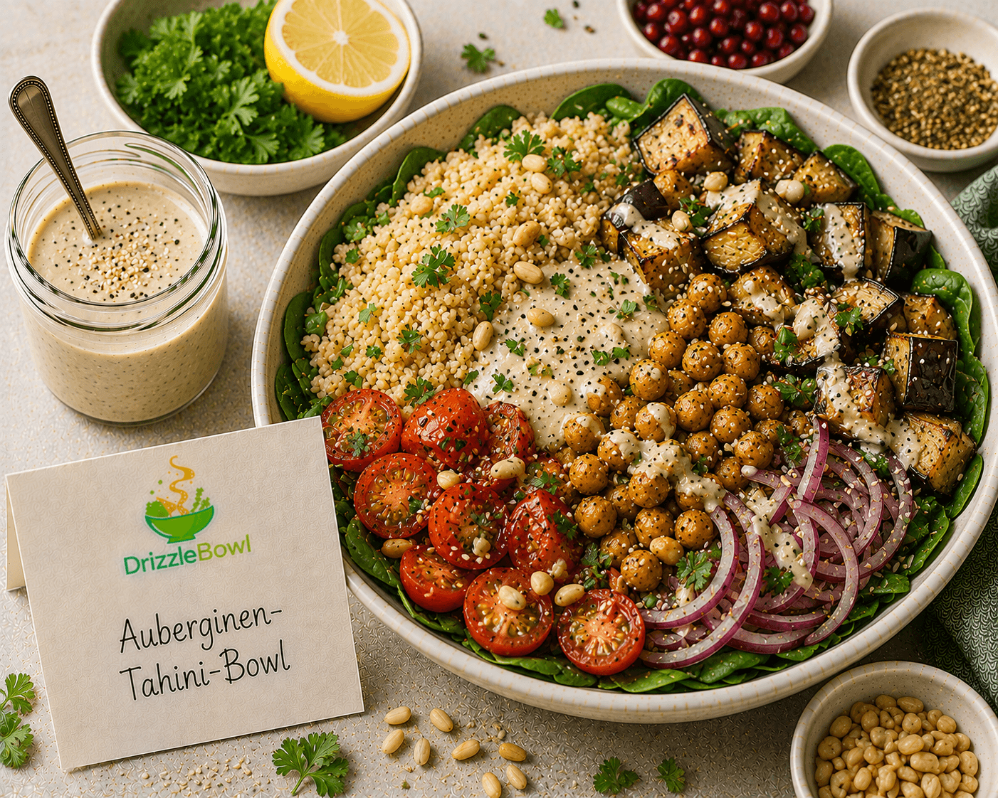 Auberginen-Tahini-Bowl
