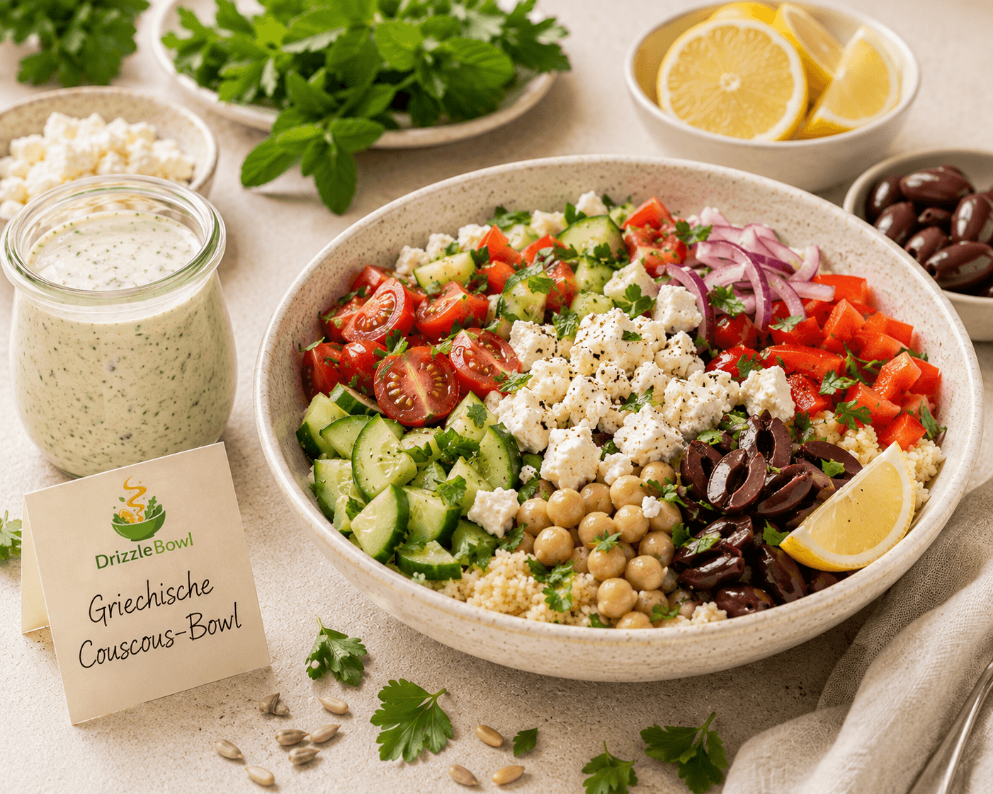 Griechische Couscous-Bowl