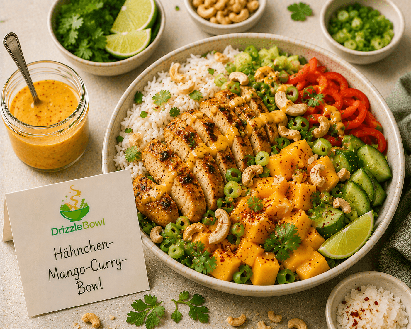 Hähnchen-Mango-Curry-Bowl