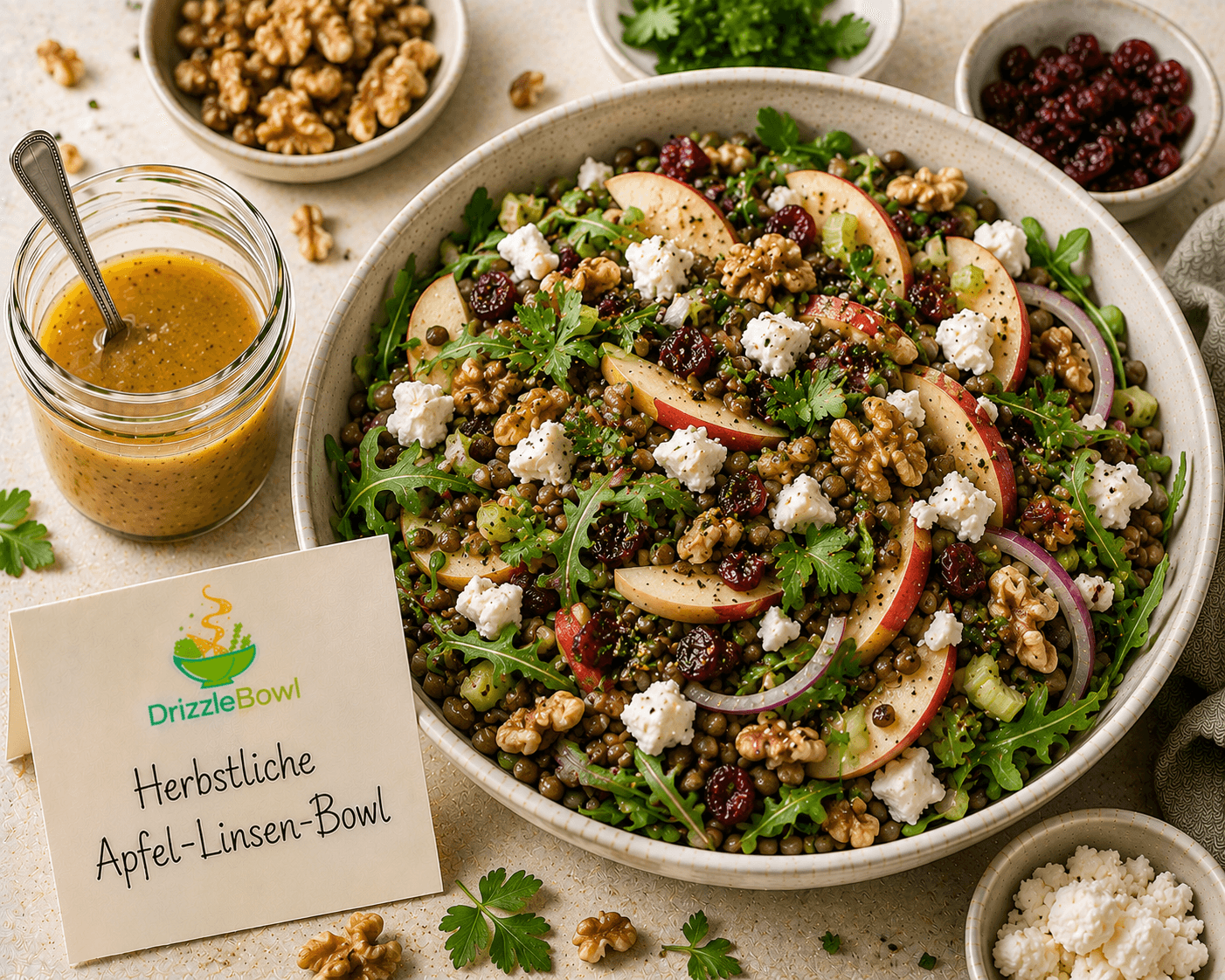 Herbstliche Apfel-Linsen-Bowl