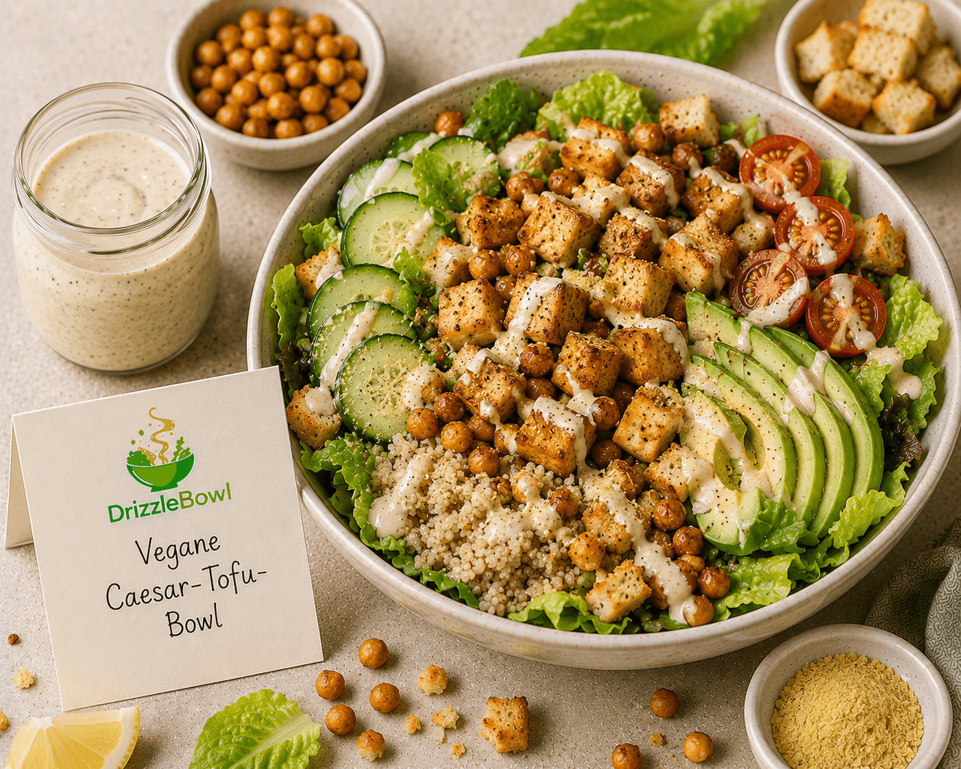 Vegane Caesar-Tofu-Bowl